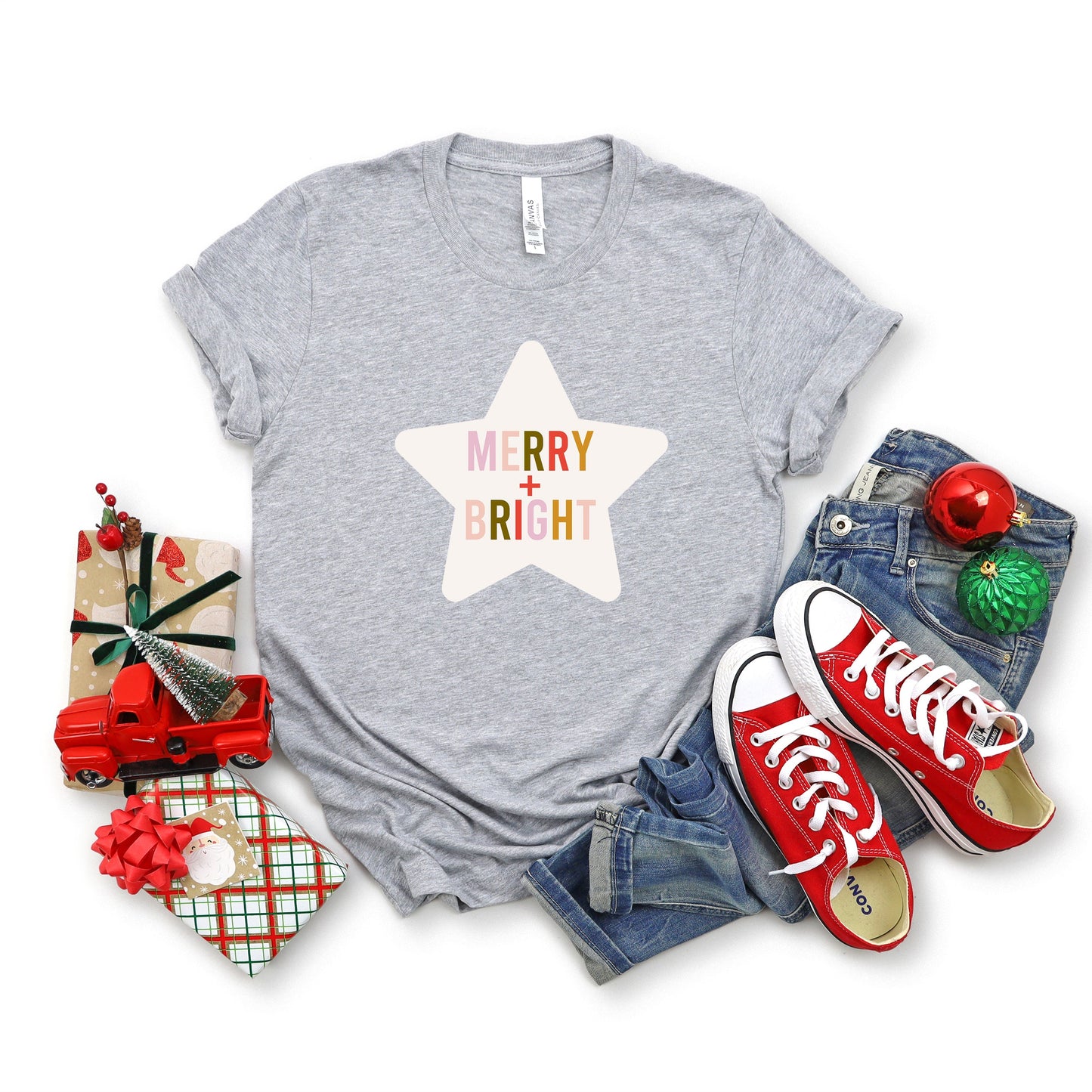 Merry And Bright Star | Short Sleeve Crew Neck