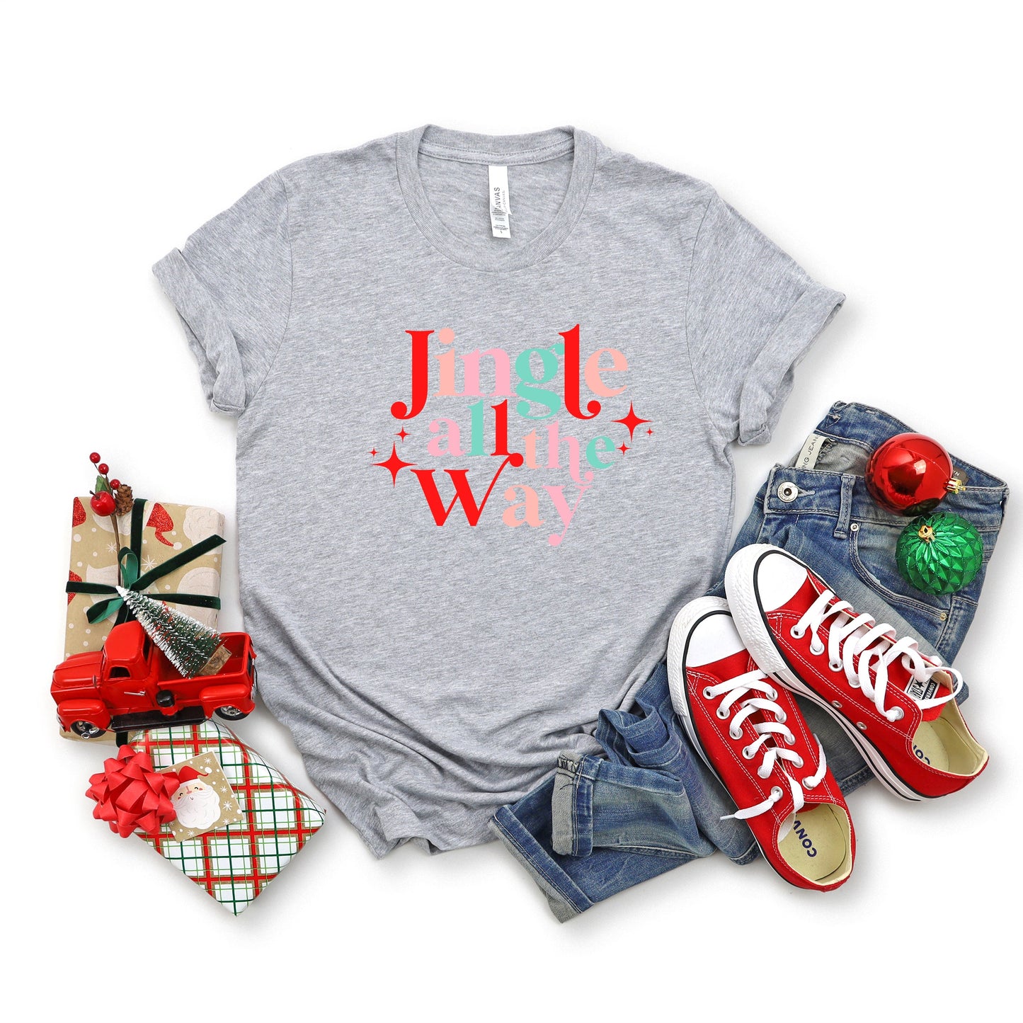 Jingle All The Way Colorful Stars | Short Sleeve Crew Neck