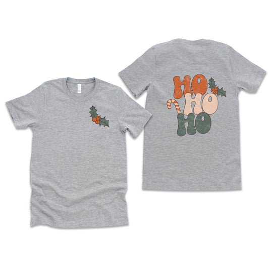 Retro Ho Ho Ho | Short Sleeve Crew Neck | Front And Back Ink