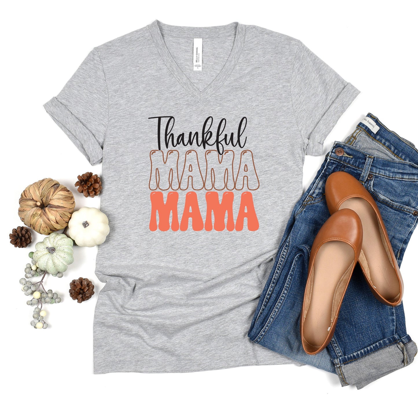Thankful Mama Stacked | Short Sleeve V-Neck