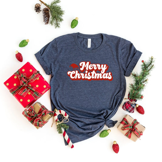 Merry Christmas Hat | Short Sleeve Crew Neck