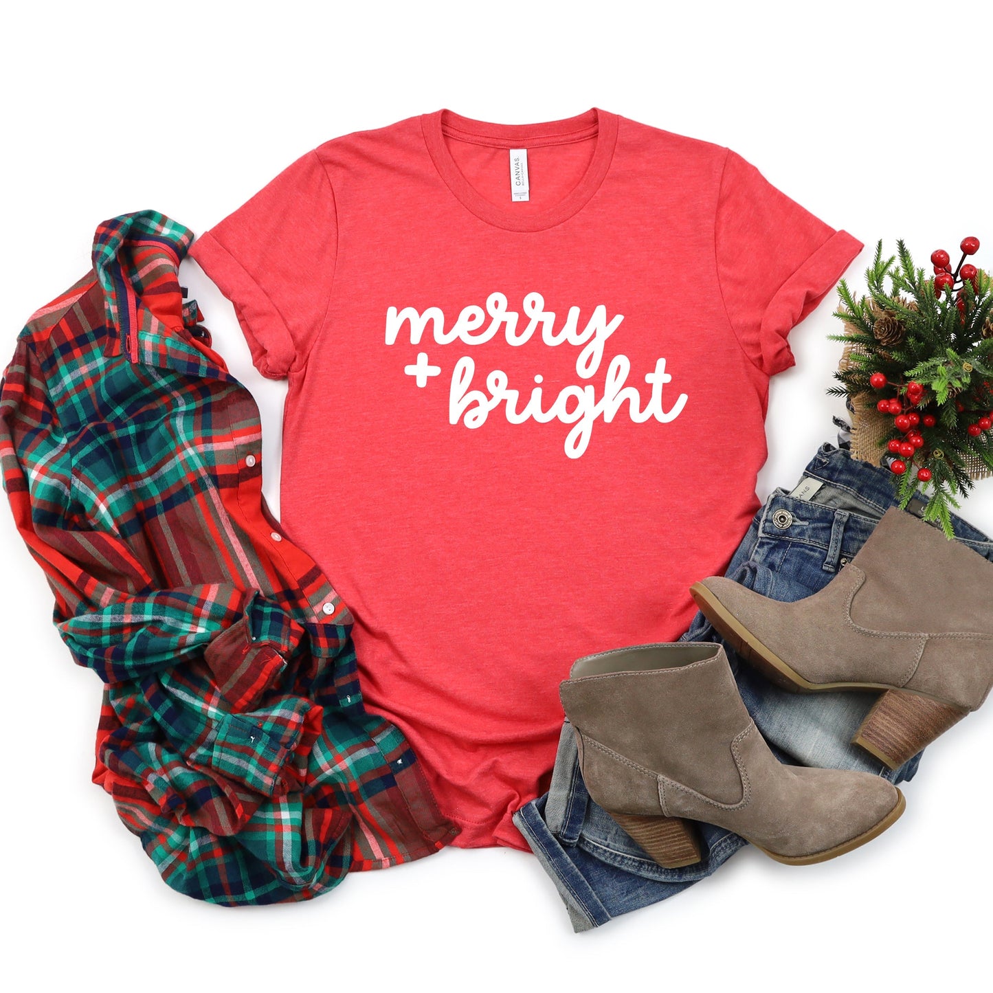 Merry And Bright Bold Cursive | Short Sleeve Crew Neck