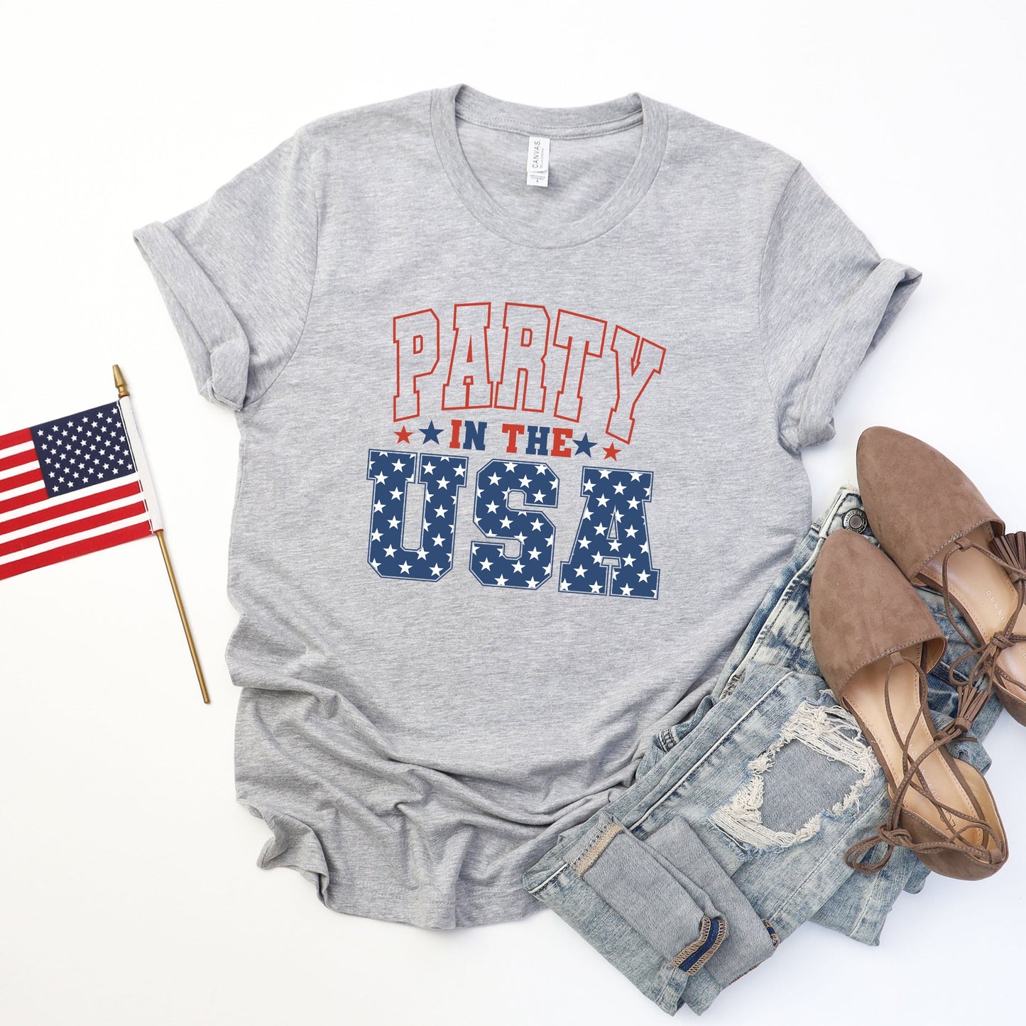 Retro Party In the USA Stars | Short Sleeve Crew Neck