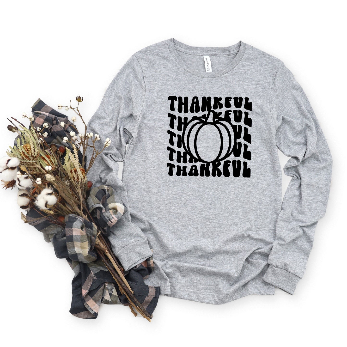 Stacked Thankful Pumpkin | Long Sleeve Crew Neck