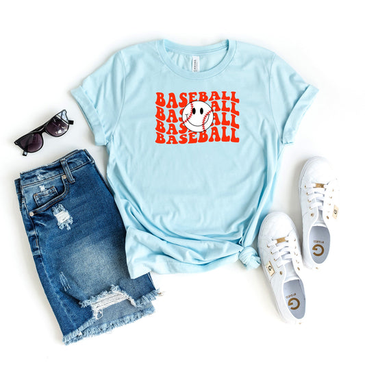 Baseball Stacked Smiley Face | Short Sleeve Crew Neck