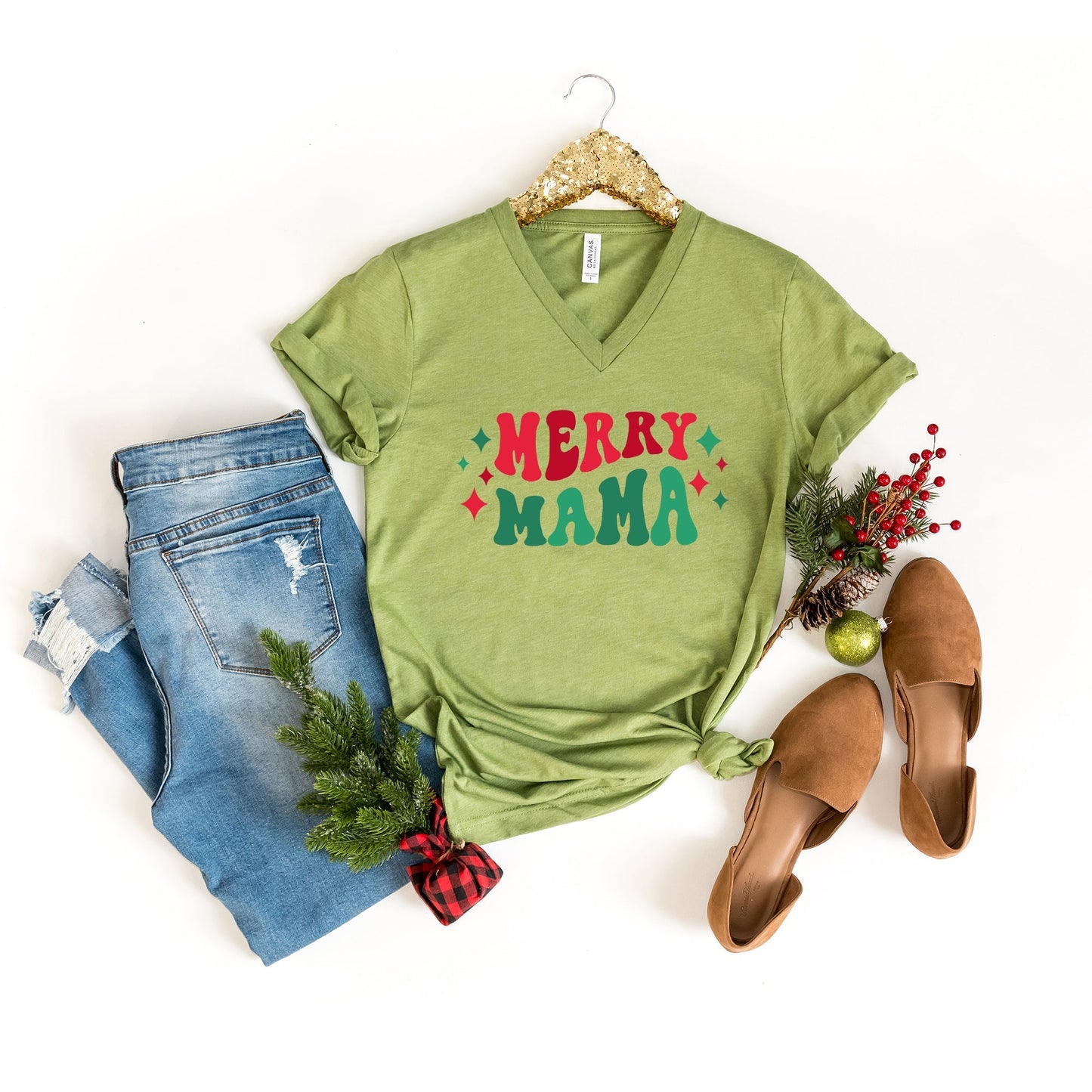 Merry Mama Stars | Short Sleeve V-Neck