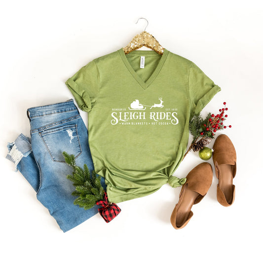 Sleigh Rides Reindeer | Short Sleeve V-Neck