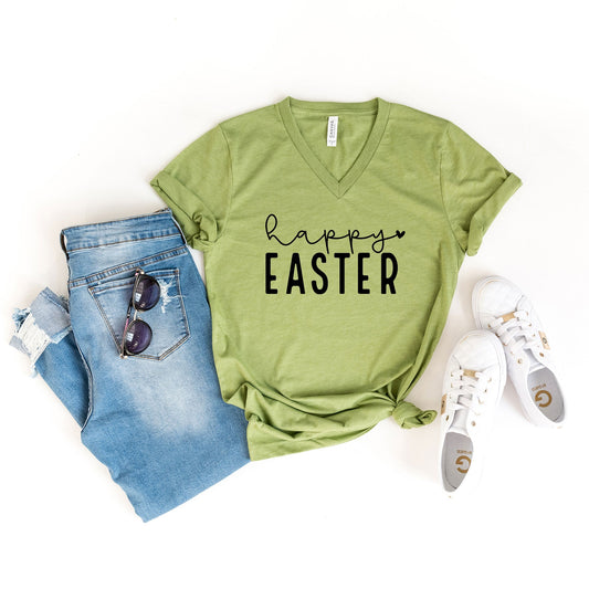 Happy Easter With Heart | Short Sleeve V-Neck