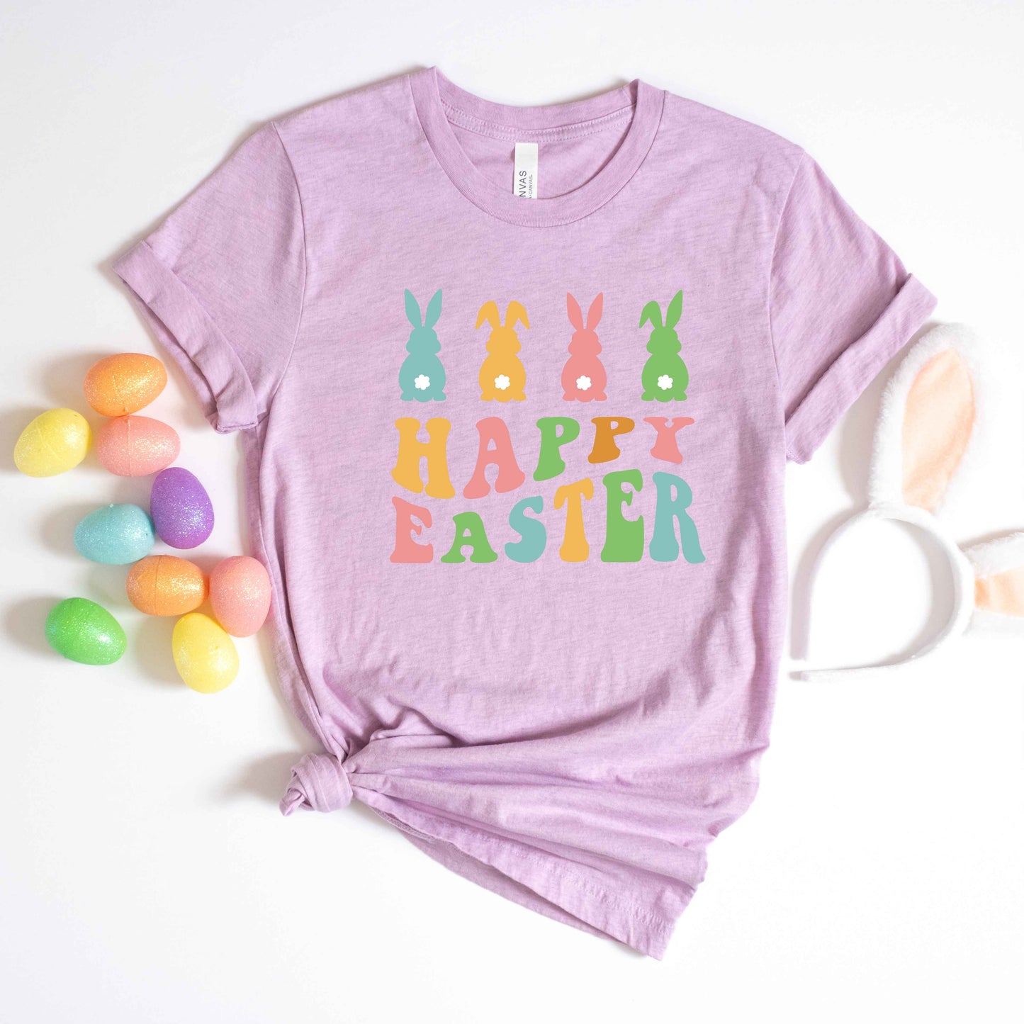 Happy Easter Pastel Bunnies | Short Sleeve Crew Neck