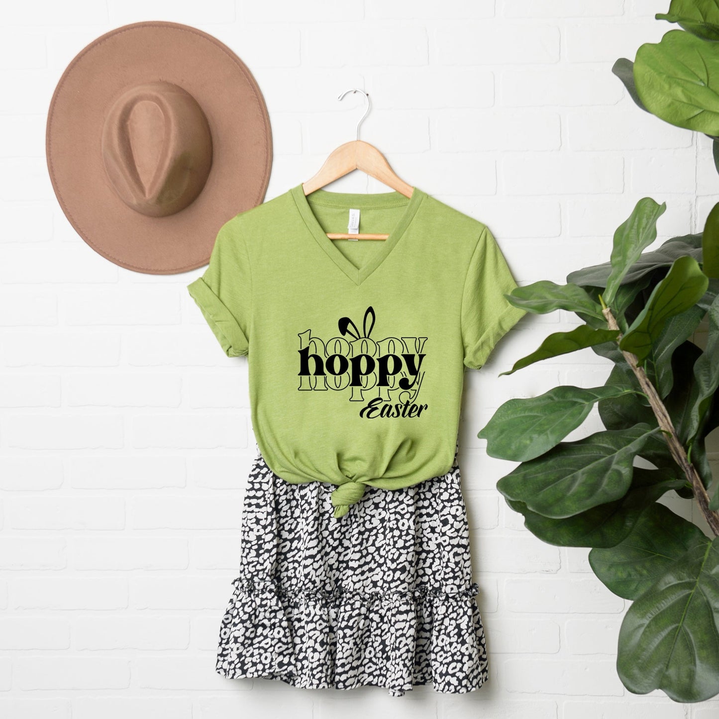 Hoppy Easter Stacked With Ears | Short Sleeve V-Neck