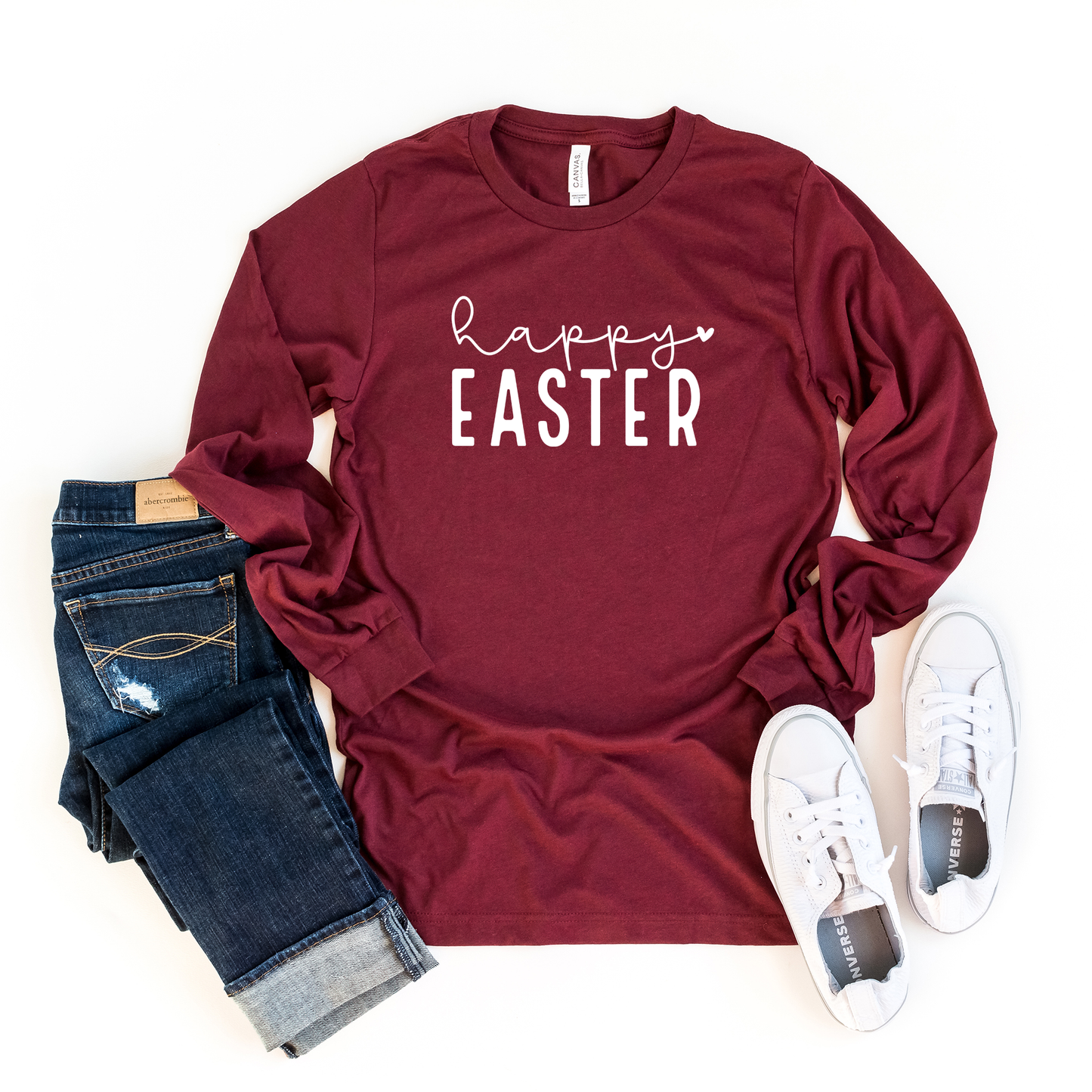 Happy Easter With Heart | Long Sleeve Crew Neck