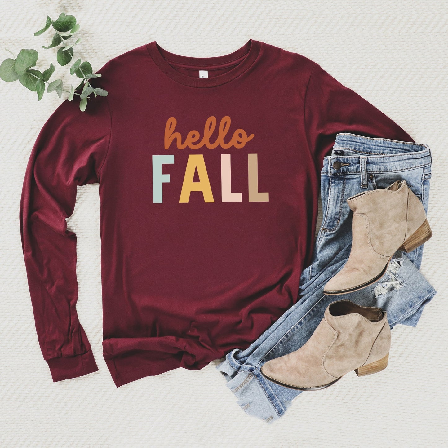 Hello Fall Colorful | Long Sleeve Crew Neck