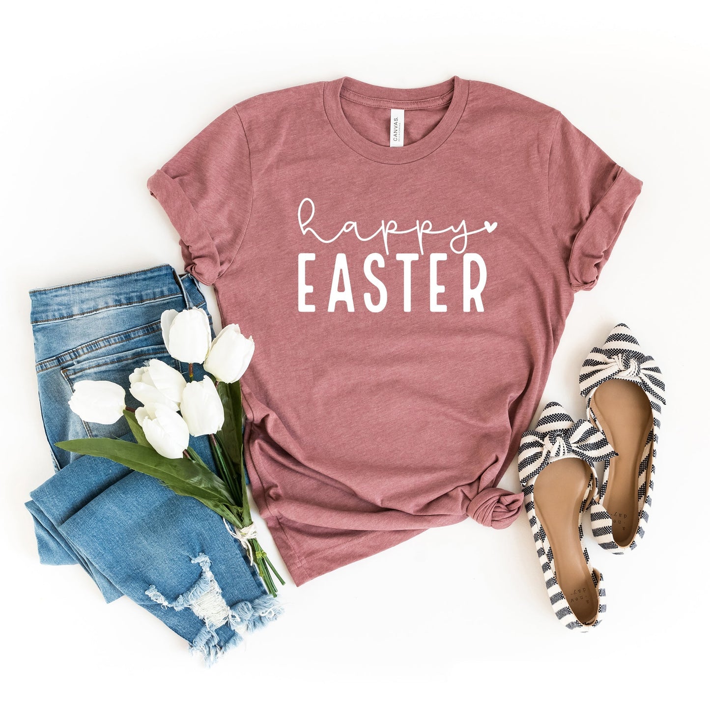 Happy Easter With Heart | Short Sleeve Crew Neck