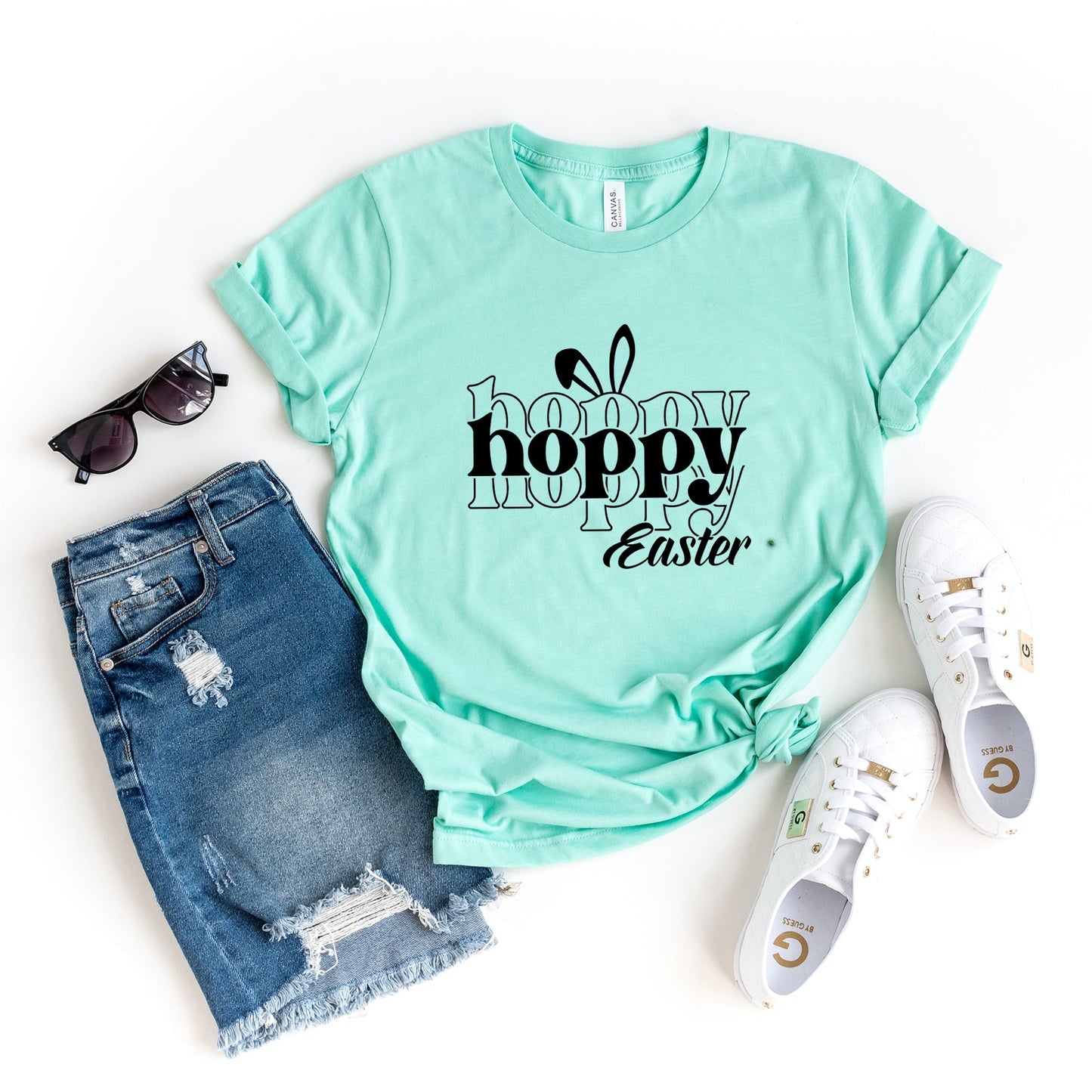 Hoppy Easter Stacked With Ears | Short Sleeve Crew Neck