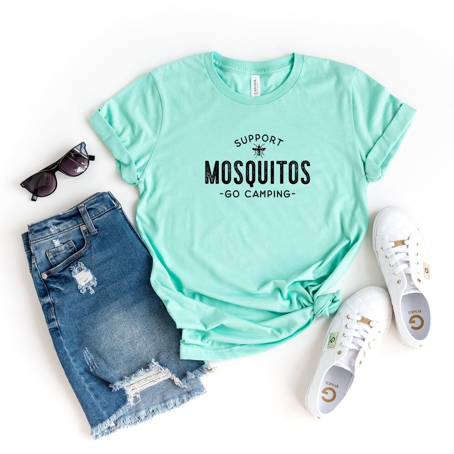 Support Mosquitos Go Camping | Short Sleeve Crew Neck