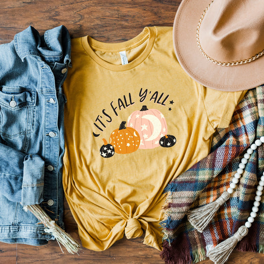 Boho It's Fall Y'all Pumpkins | Short Sleeve Crew Neck