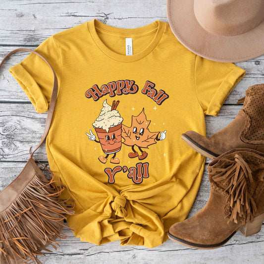Retro Happy Fall Y'all Leaf | Short Sleeve Crew Neck
