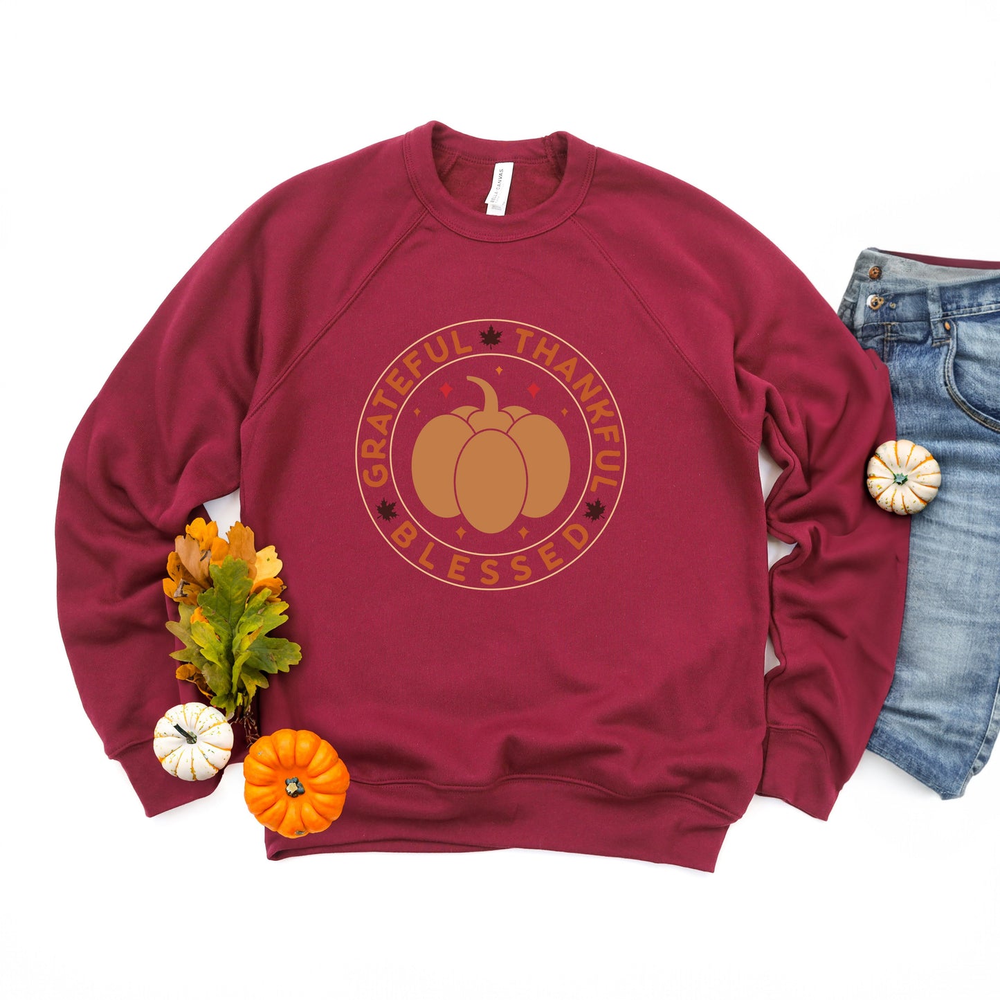 Grateful Thankful Blessed Circle | Bella Canvas Sweatshirt