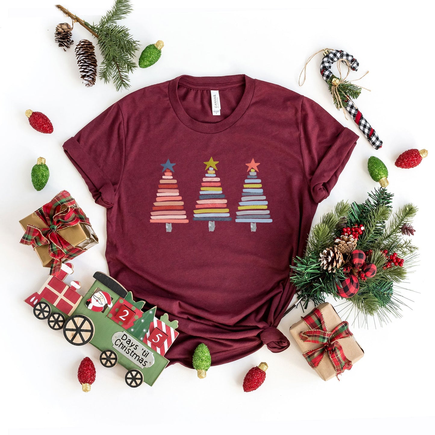 Colorful Christmas Trees | Short Sleeve Crew Neck