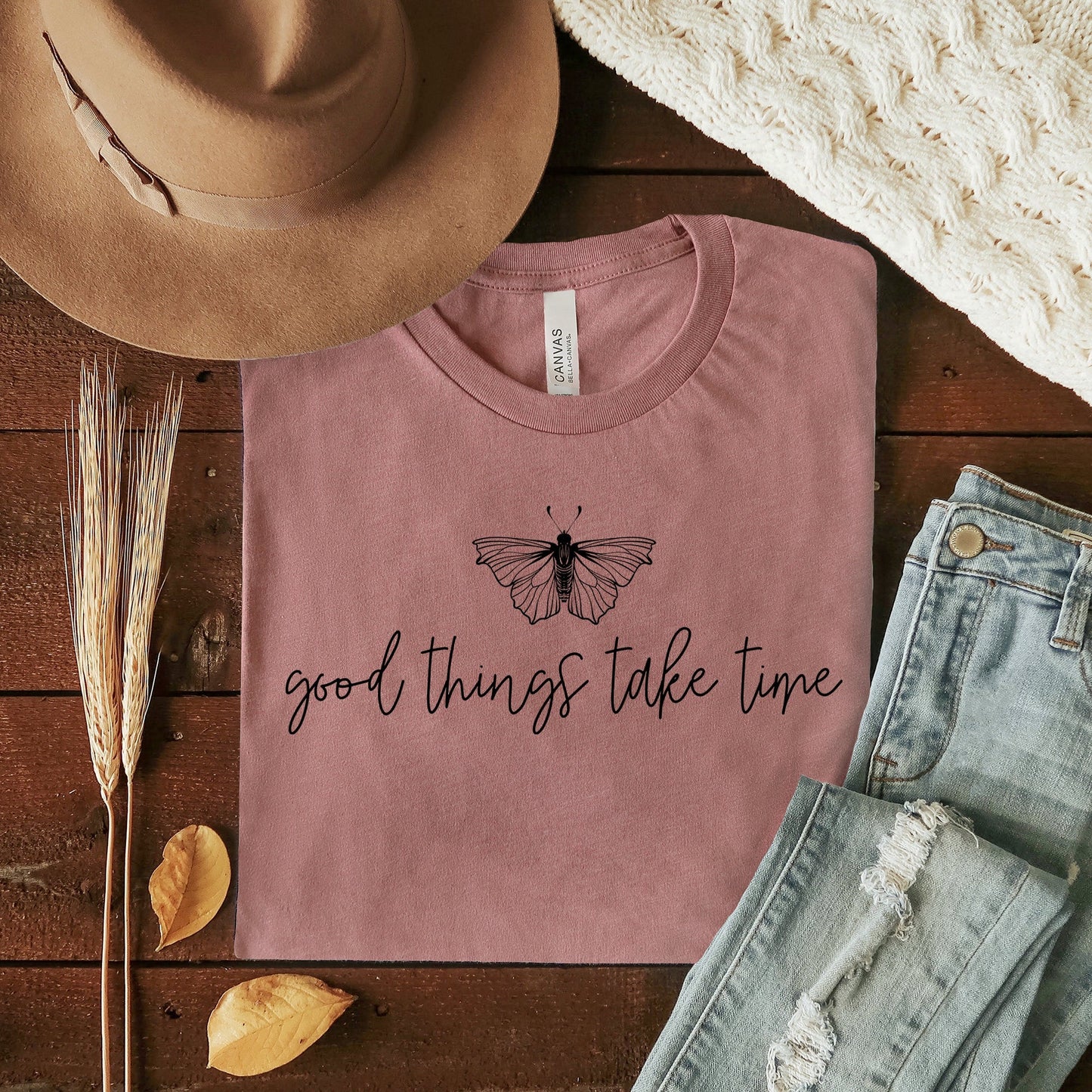 Good Things Take Time Butterfly | Short Sleeve Crew Neck
