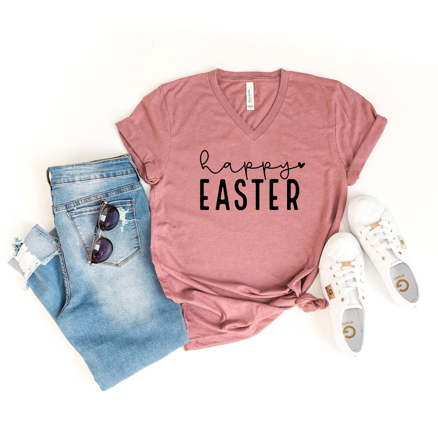 Happy Easter With Heart | Short Sleeve V-Neck