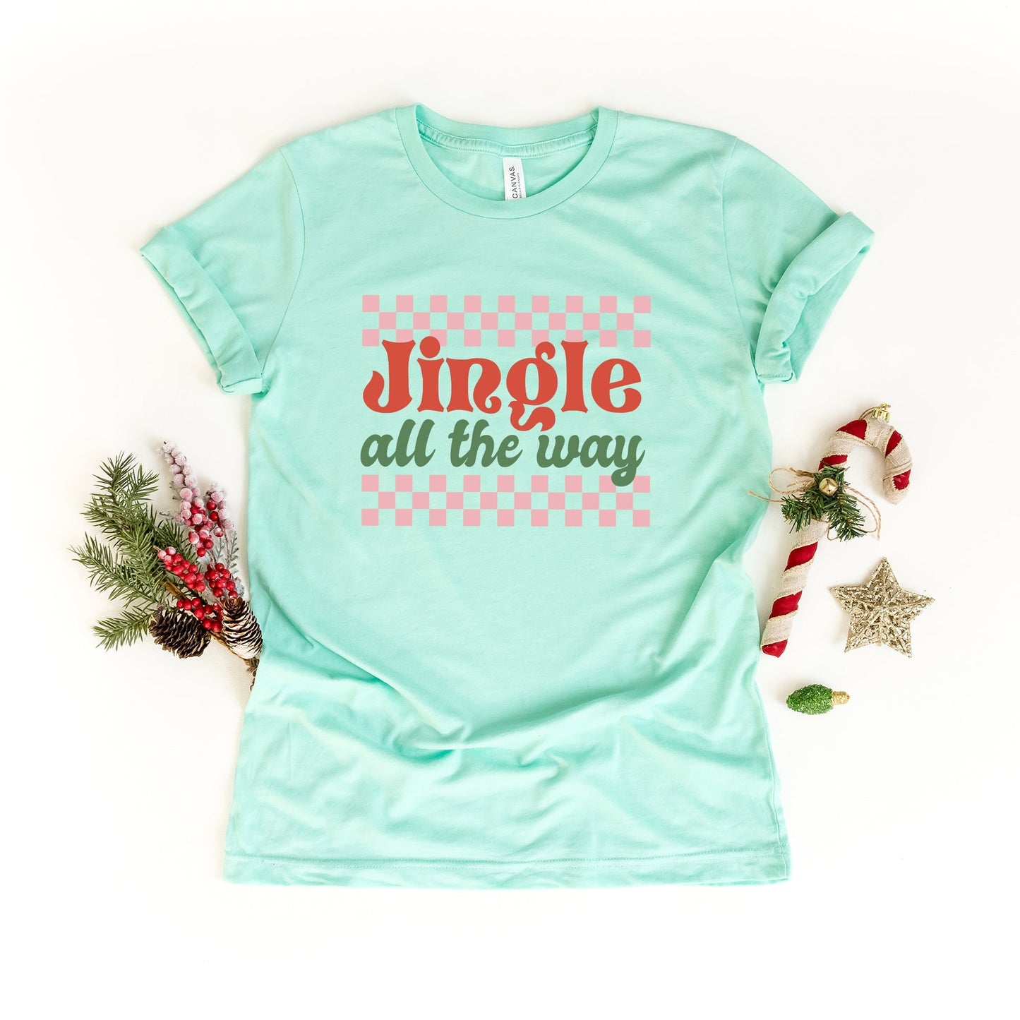 Jingle All The Way Checkered | Short Sleeve Crew Neck