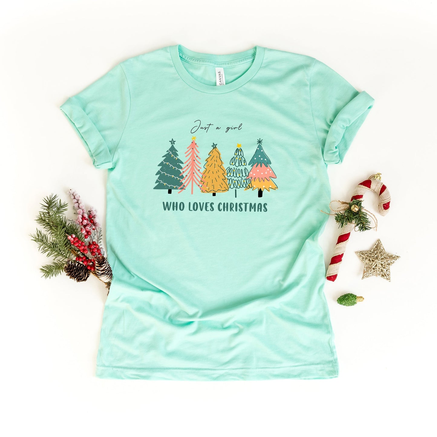 Just A Girl Who Loves Christmas Colorful | Short Sleeve Crew Neck