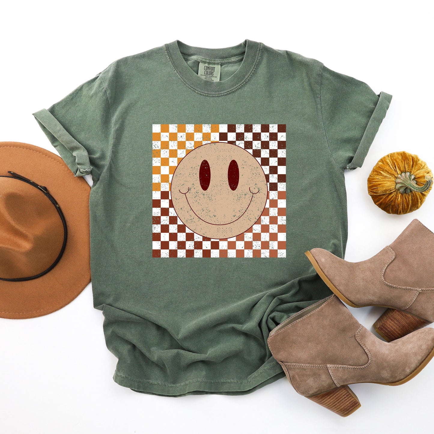 Fall Checkered Smiley | Garment Dyed Tee