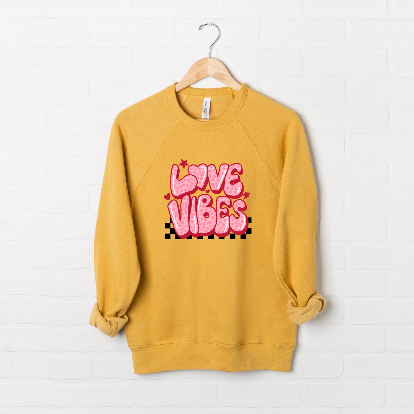 Love Vibes Stars Checkered | Bella Canvas Sweatshirt