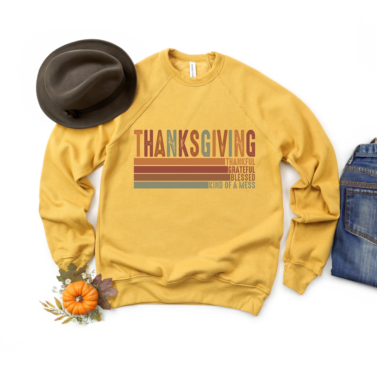 Thanksgiving Stripe Distressed | Bella Canvas Sweatshirt