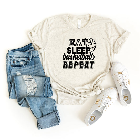 Eat Sleep Basketball Repeat With Ball | Short Sleeve Crew Neck