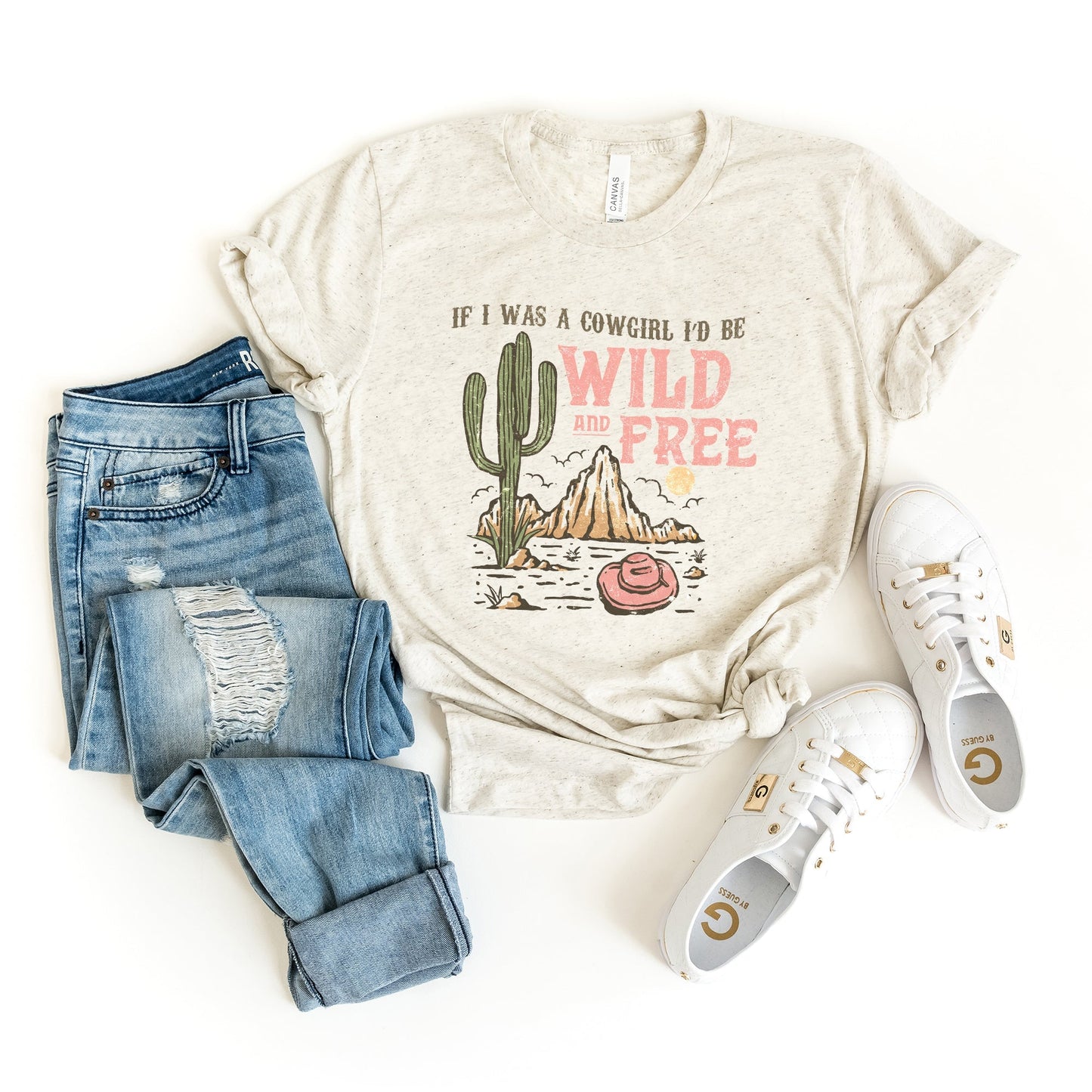 Retro Wild And Free Cowgirl | Short Sleeve Crew Neck