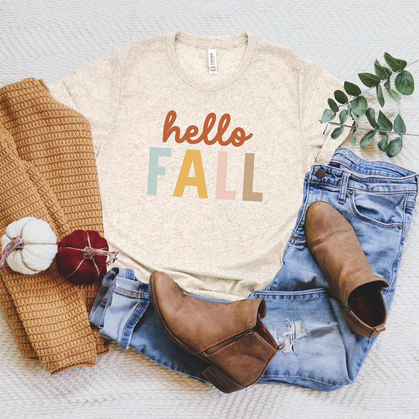 Hello Fall Colorful | Short Sleeve Crew Neck