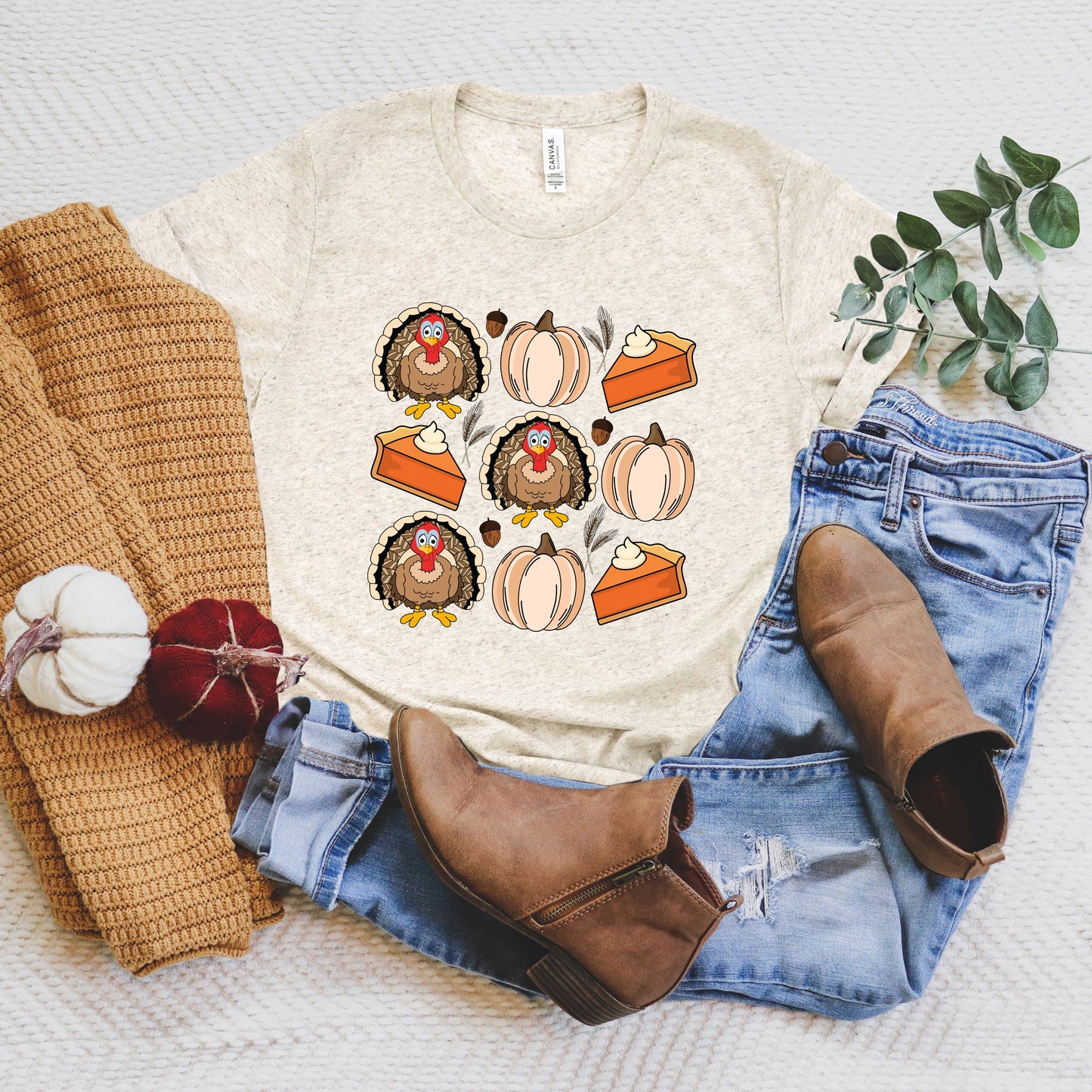 Turkey Pumpkin Pie Grid | Short Sleeve Crew Neck