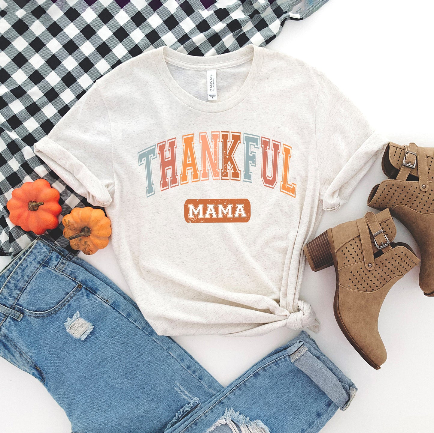 Varsity Thankful Mama | Short Sleeve Crew Neck