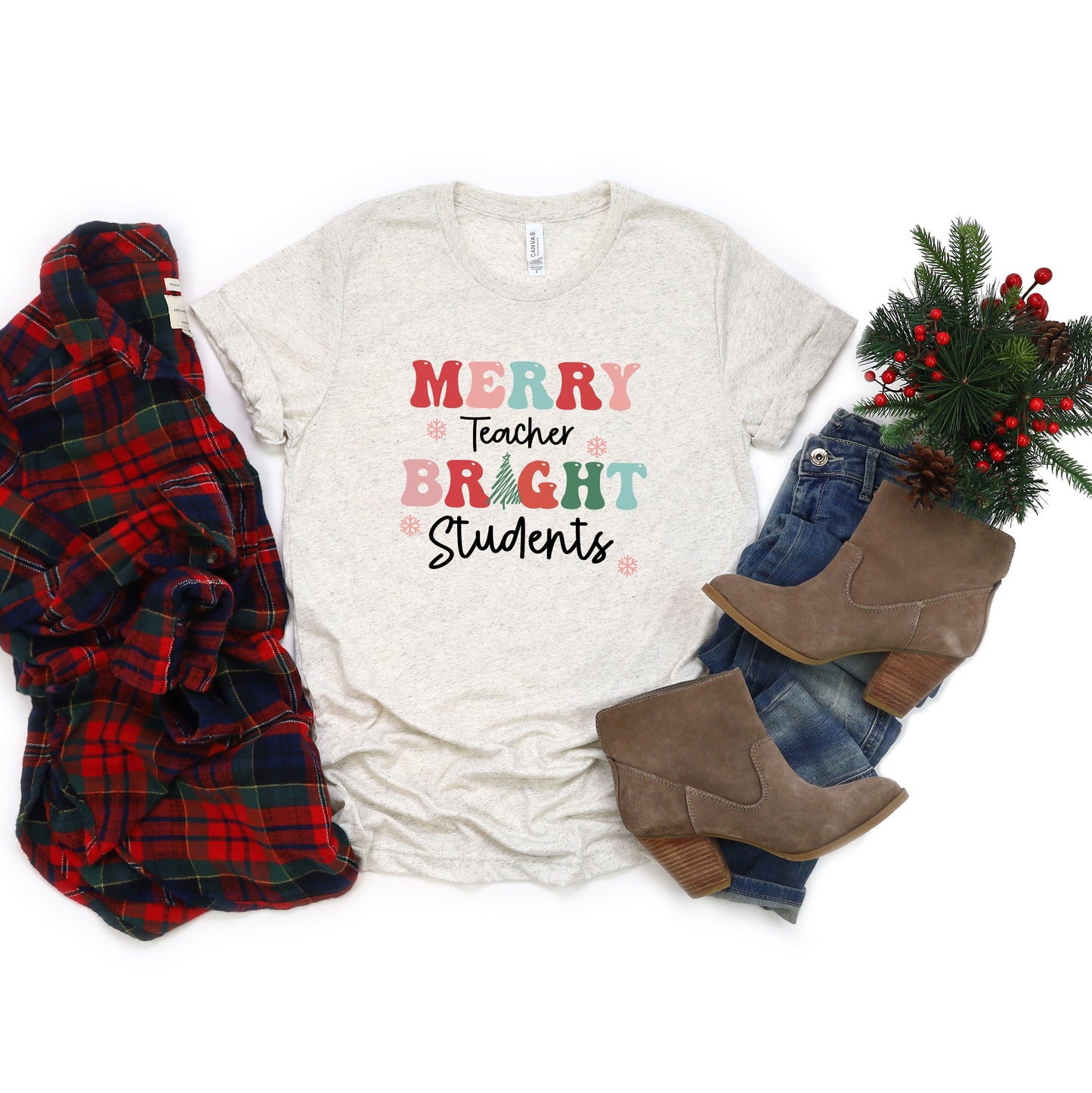 Merry Teacher Bright Students | Short Sleeve Crew Neck