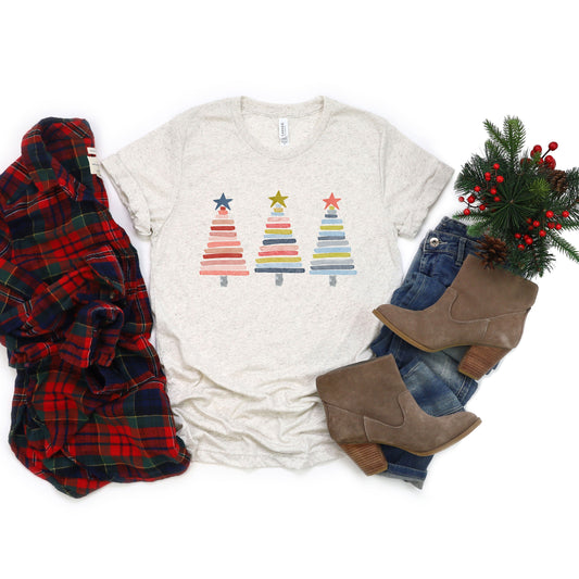 Colorful Christmas Trees | Short Sleeve Crew Neck