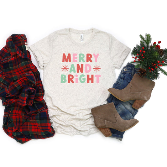 Retro Merry And Bright Stars | Short Sleeve Crew Neck