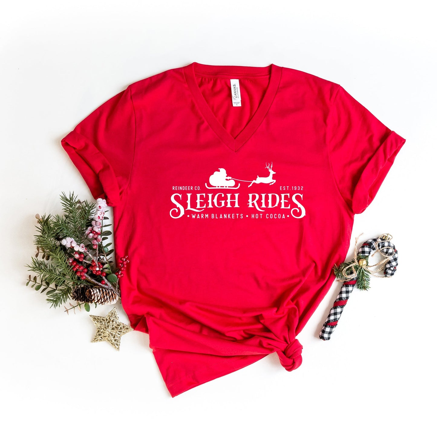 Sleigh Rides Reindeer | Short Sleeve V-Neck