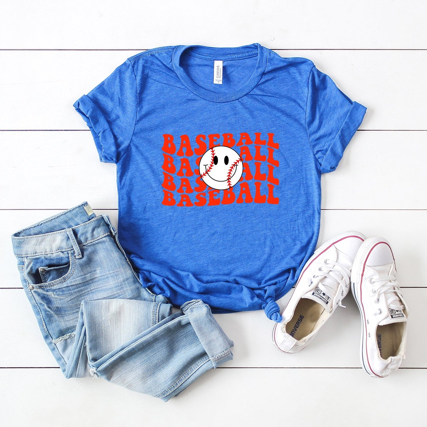 Baseball Stacked Smiley Face | Short Sleeve Crew Neck