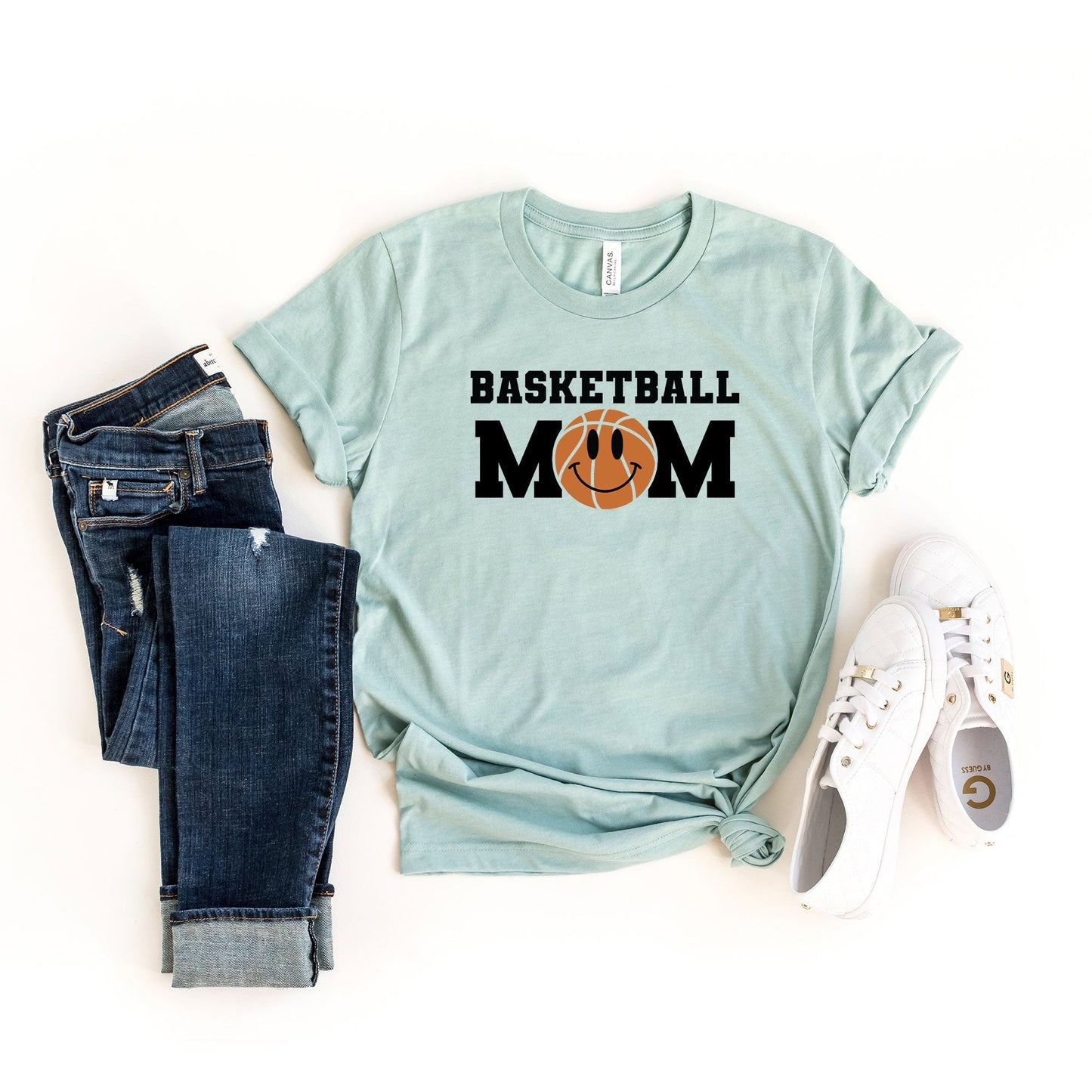 Basketball Mom Smiley Face | Short Sleeve Crew Neck