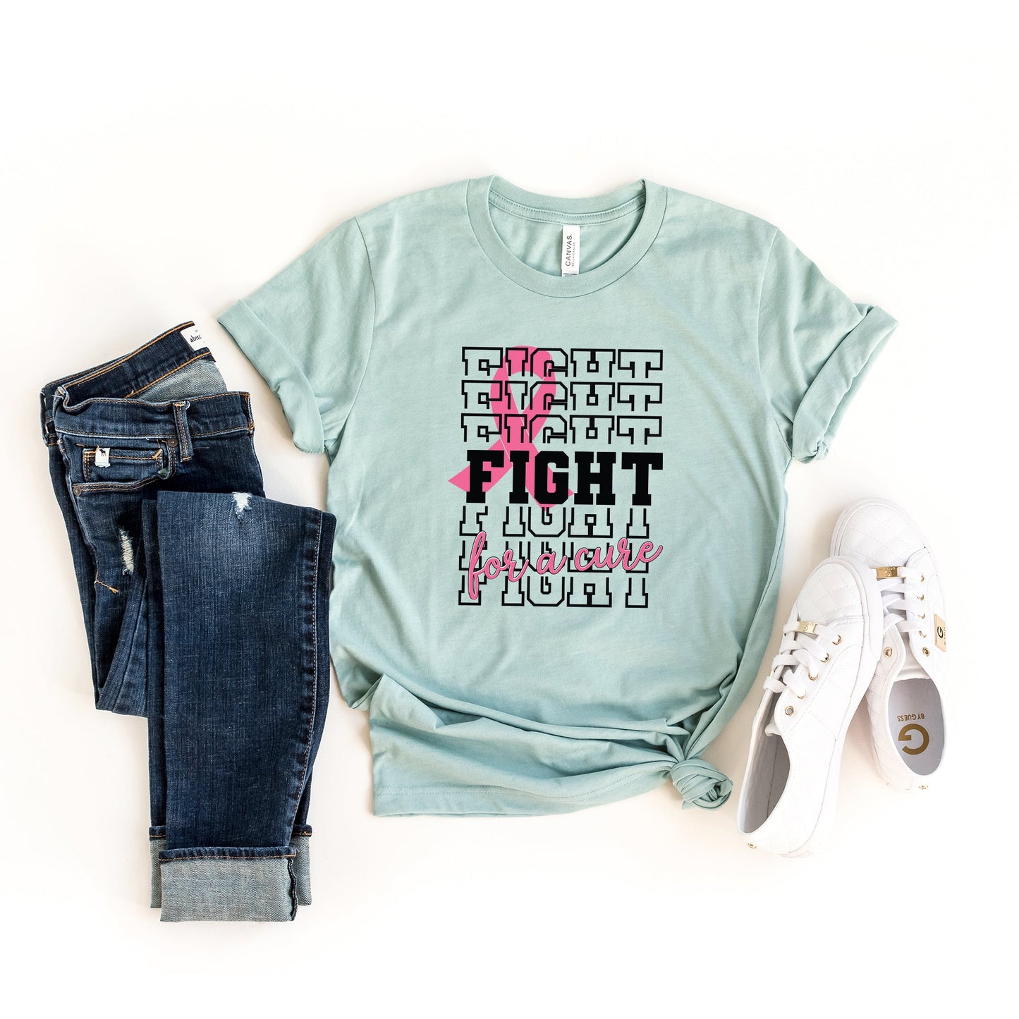 Fight Stacked Ribbon | Short Sleeve Crew Neck