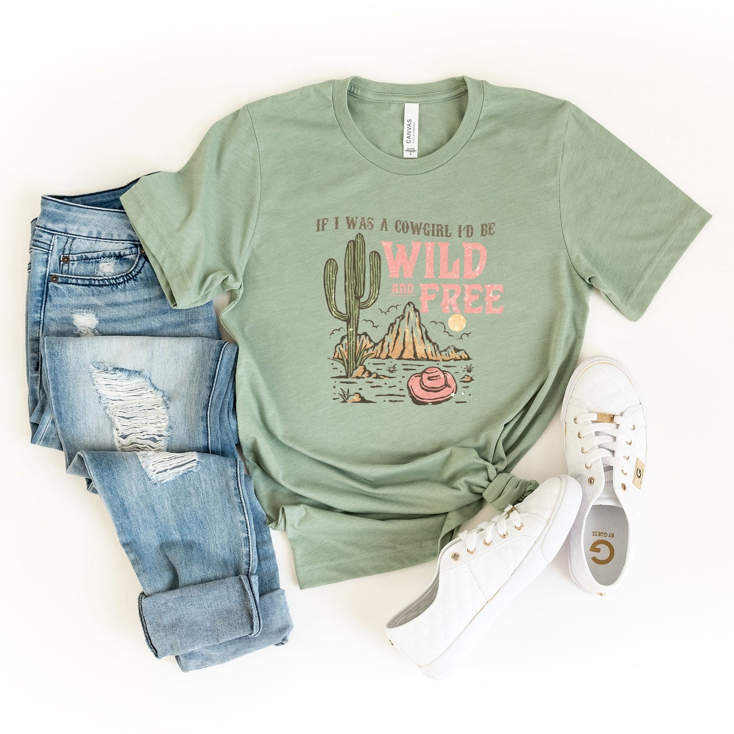 Retro Wild And Free Cowgirl | Short Sleeve Crew Neck