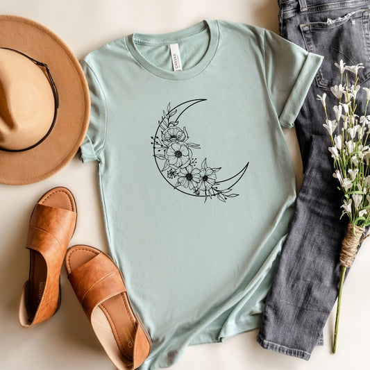 Moon And Flowers | Short Sleeve Crew Neck