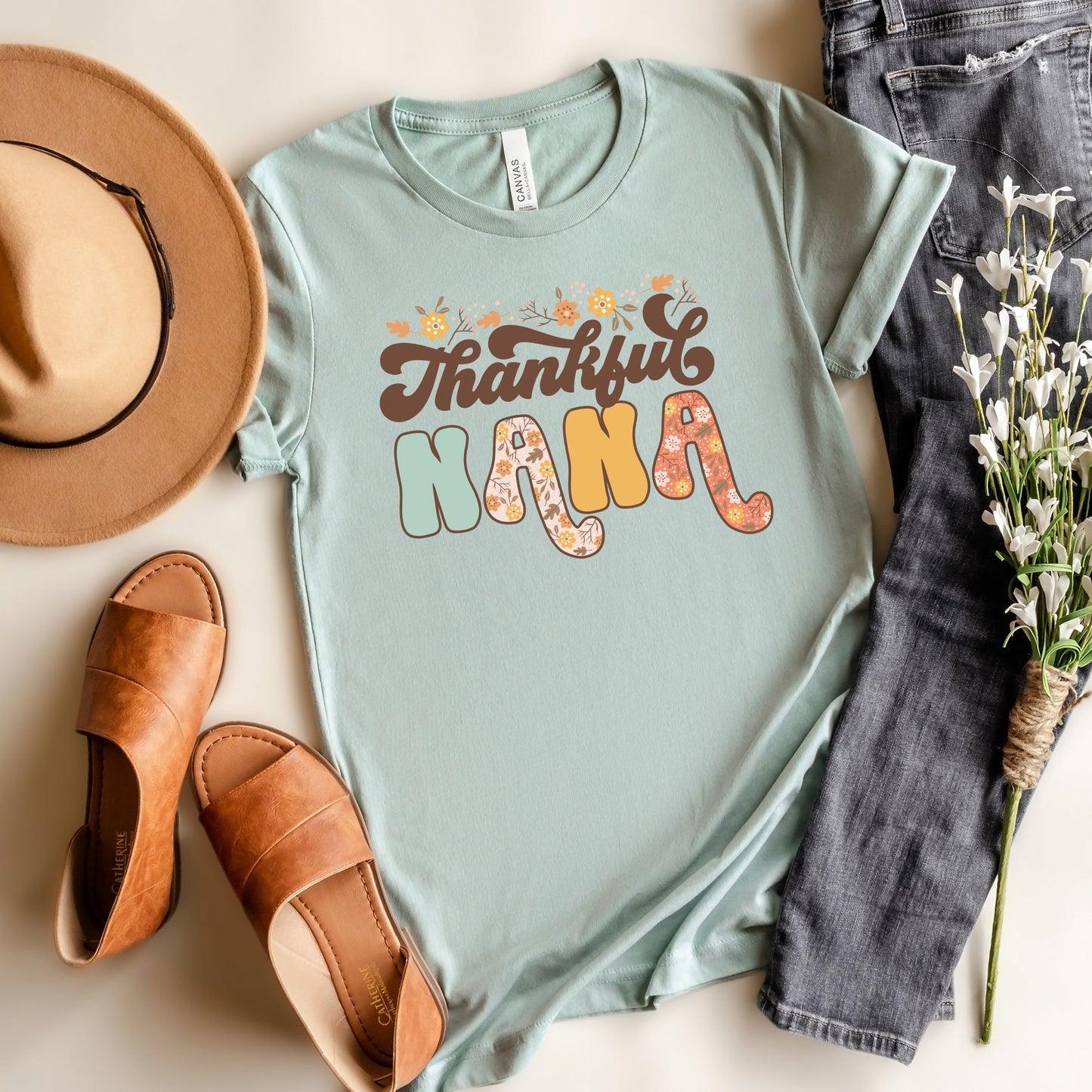 Thankful Nana Floral | Short Sleeve Crew Neck