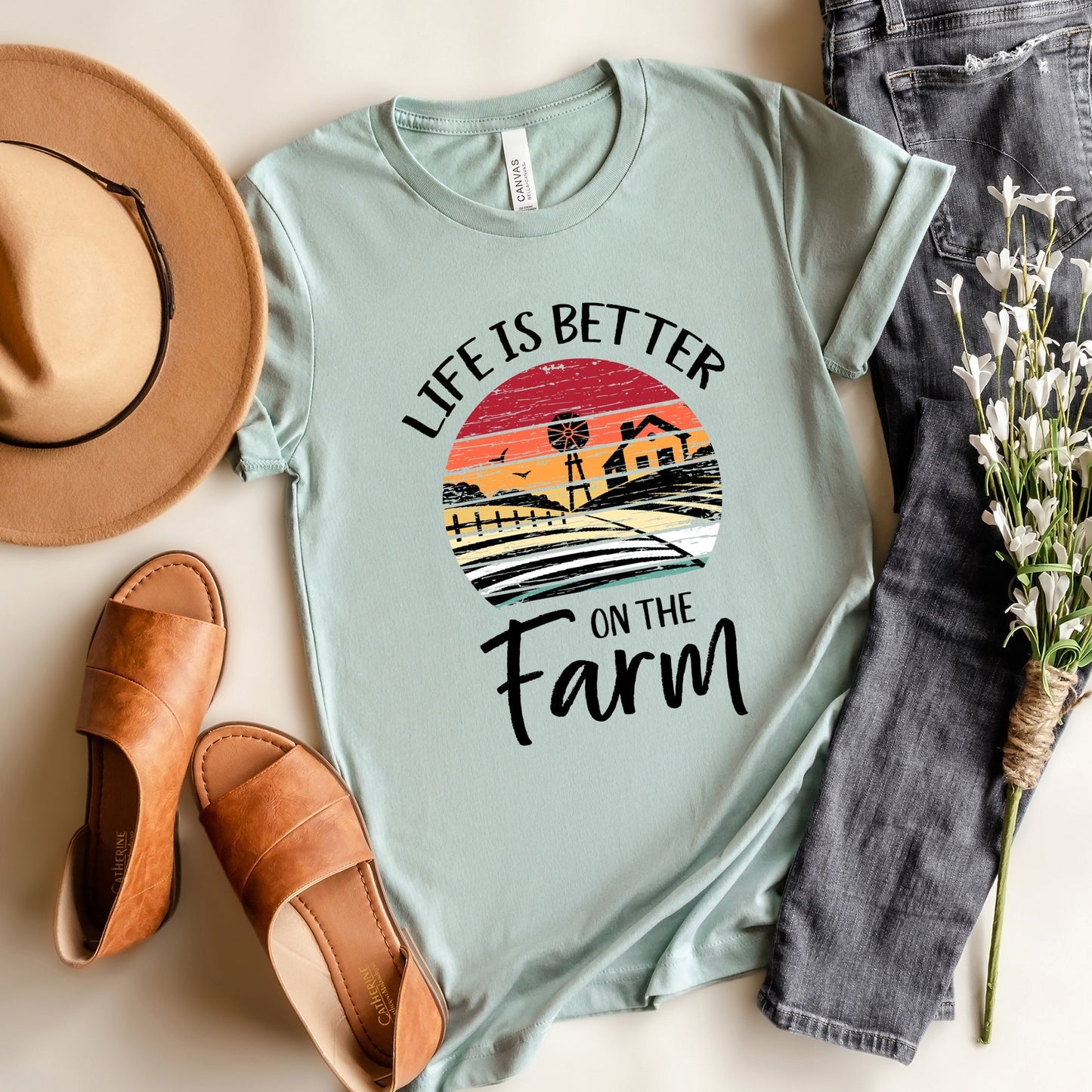 Life Is Better On The Farm Sunset | Short Sleeve Crew Neck