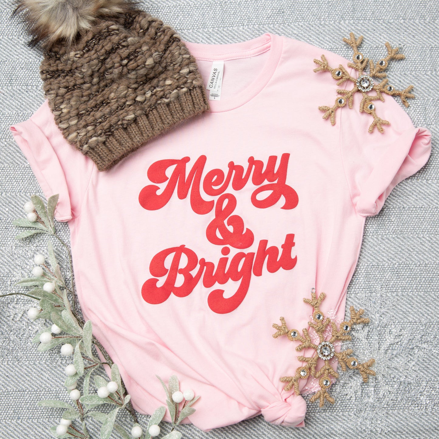 Merry & Bright- Red Puff Ink | Short Sleeve Graphic Tee