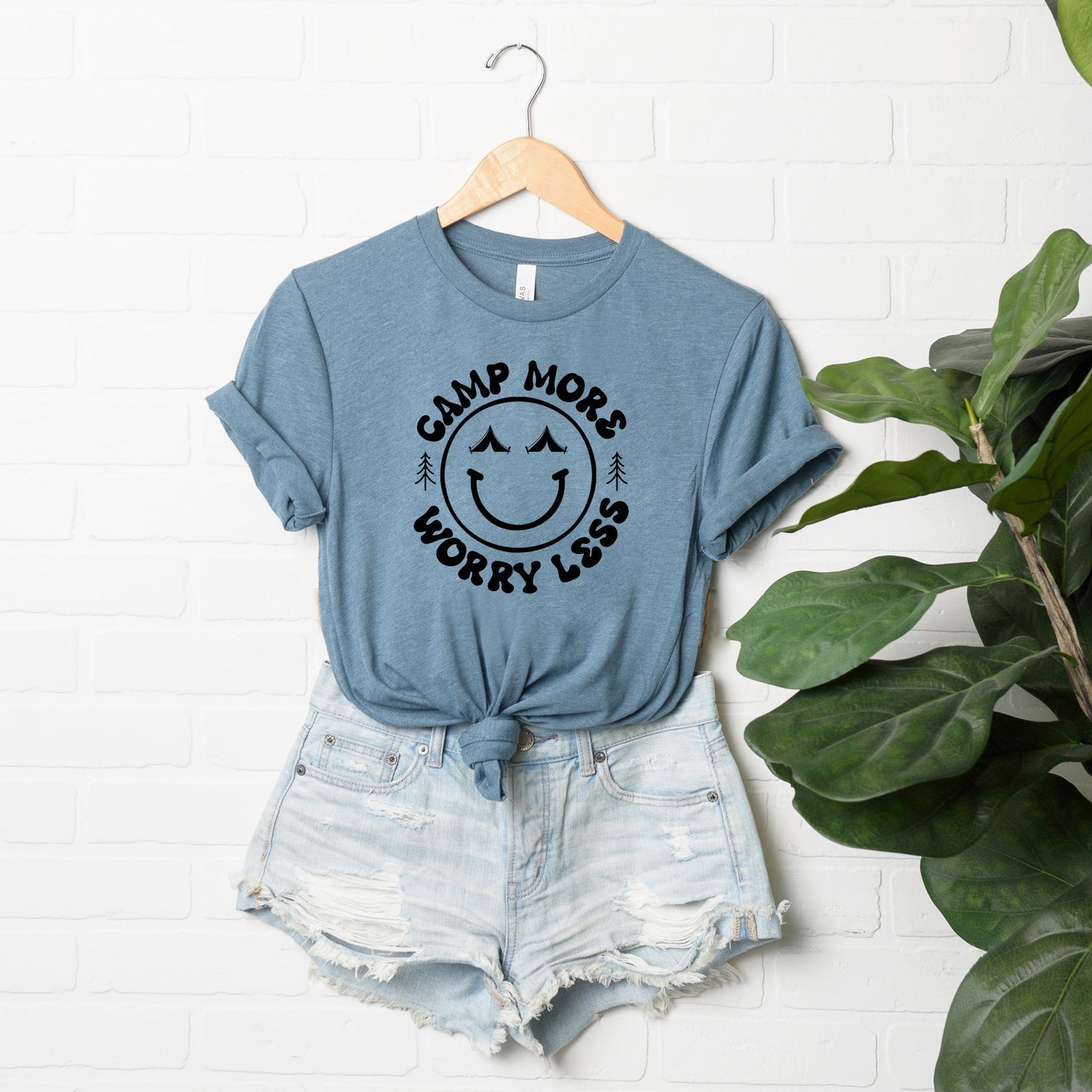 Camp More Worry Less Smiley Face | Short Sleeve Graphic Tee