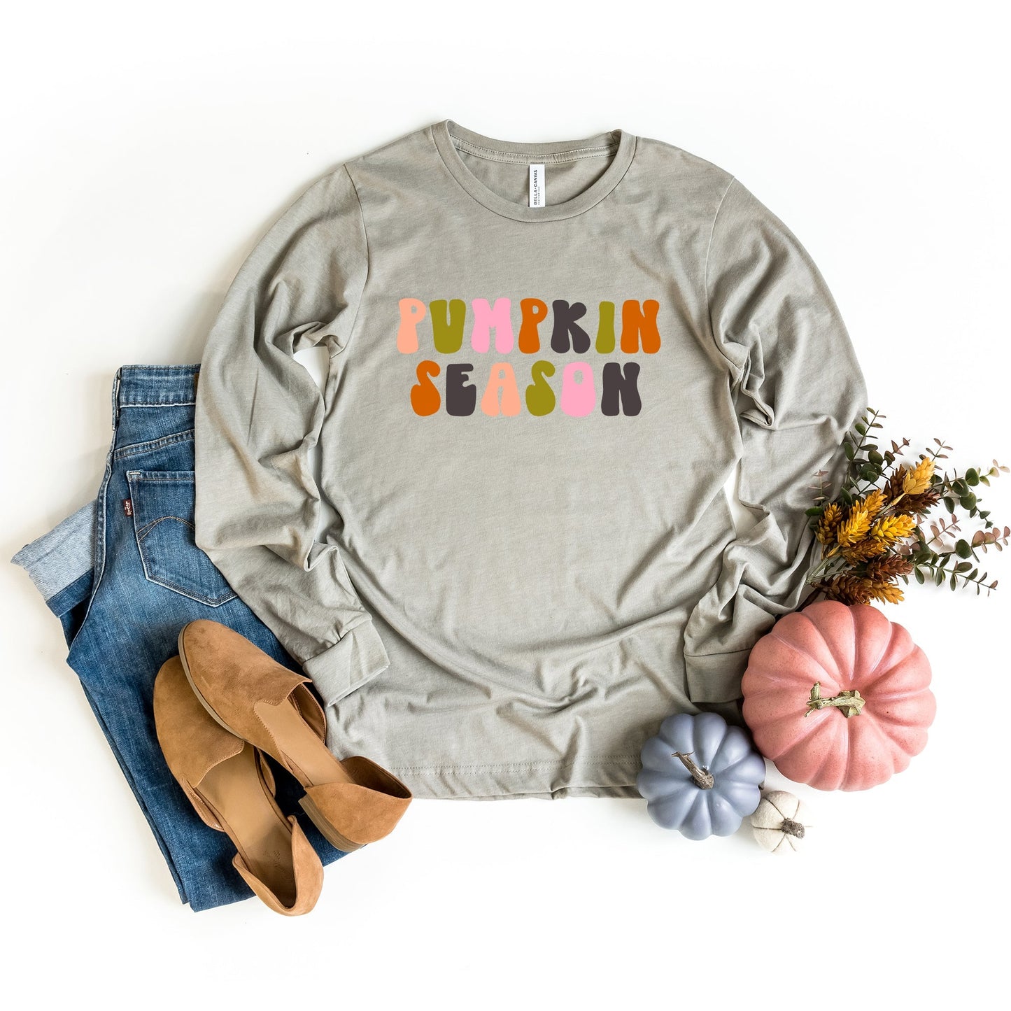 Pumpkin Season Colorful Bold | Long Sleeve Crew Neck