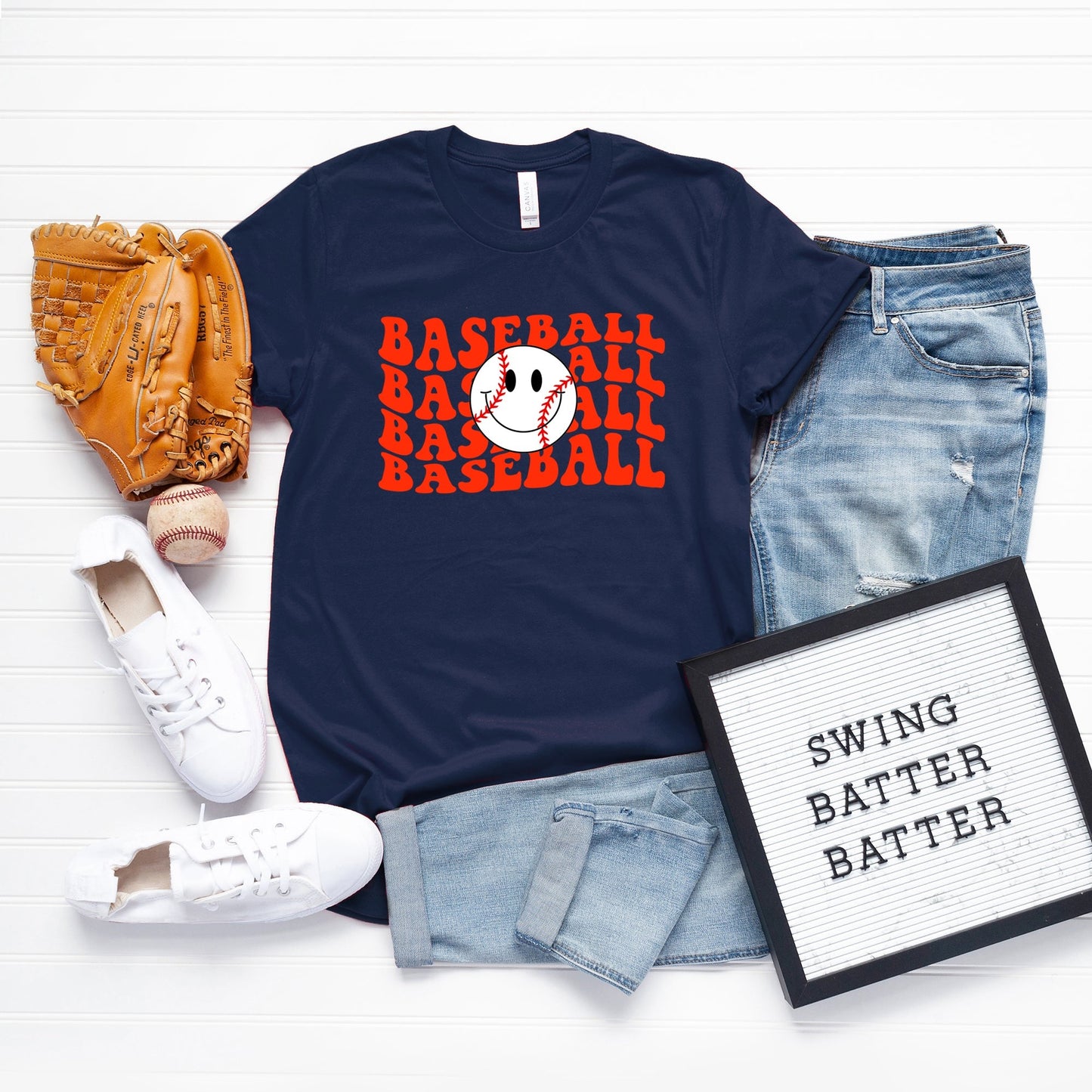 Baseball Stacked Smiley Face | Short Sleeve Crew Neck